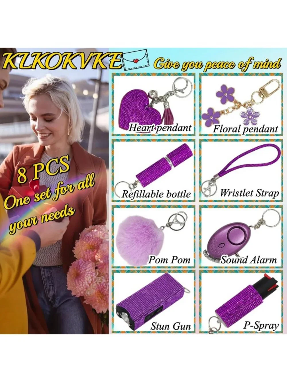 Chic Gift Keychain Set for Women - Wrist Strap, Heart Charm, Petal Decor & Pom